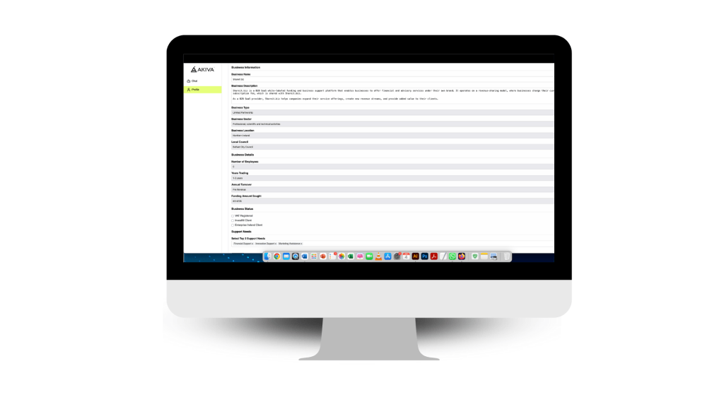 Visual of AKIVA filling out profile dashboard - step 2